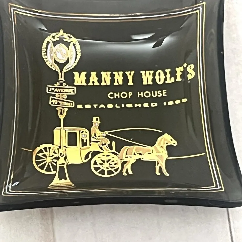 Vintage Mini Square-Manny Wolf's Chop House Smoked Glass Ashtray 2 1/2